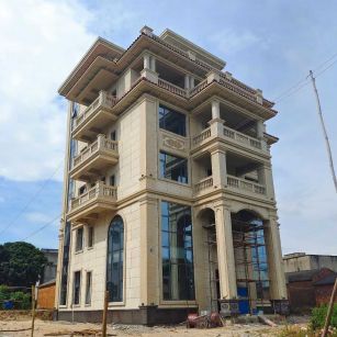 贵州 黄金麻花岗岩石材别墅外墙干挂搭配（雕花栏杆花瓶柱门楼罗马柱）