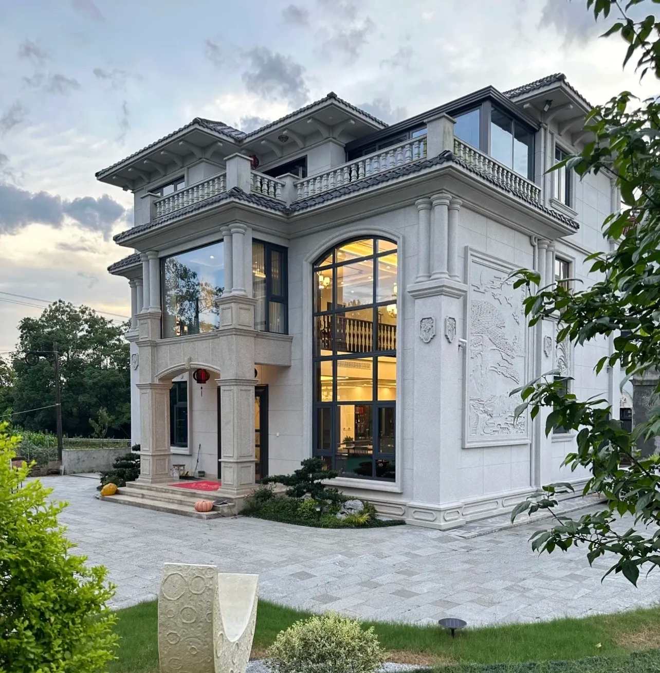 贵州 白麻花岗岩私人别墅干挂石材豪华定制