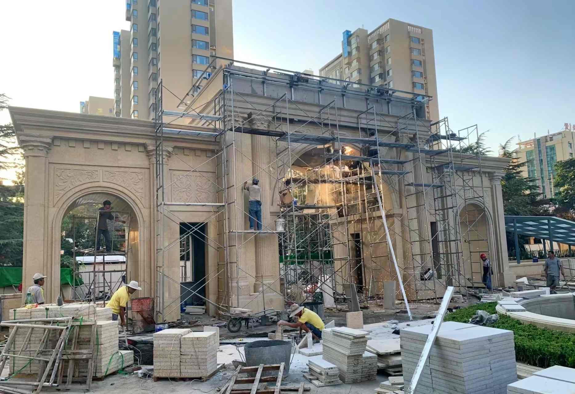 贵州 黄金麻荔枝面花岗岩小区门楼外墙干挂