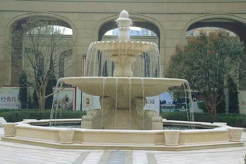 贵州 黄金麻花岗岩异型加工——户外庭院石雕流水喷泉