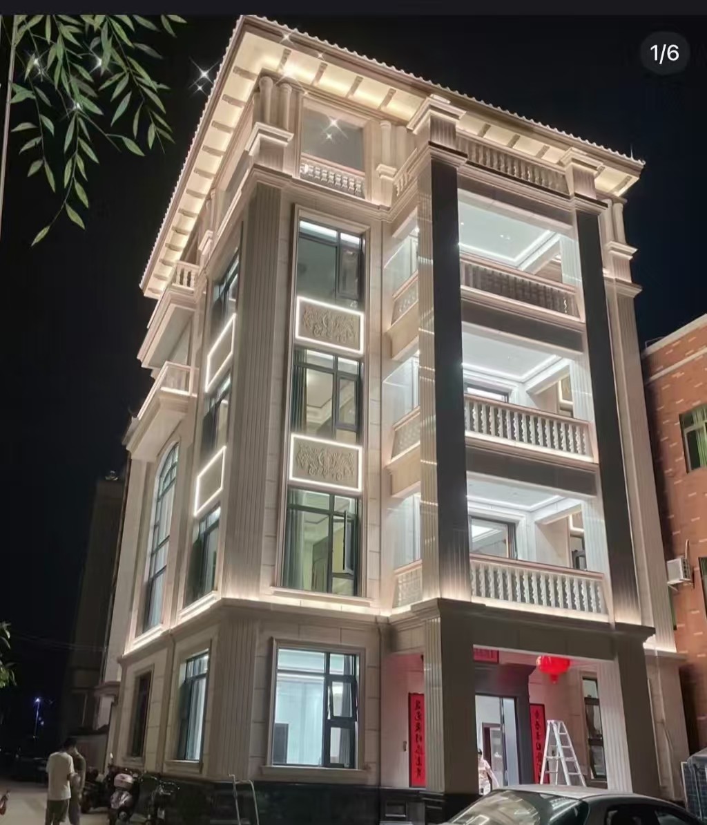 贵州 芝麻白花岗岩别墅外墙夜间效果