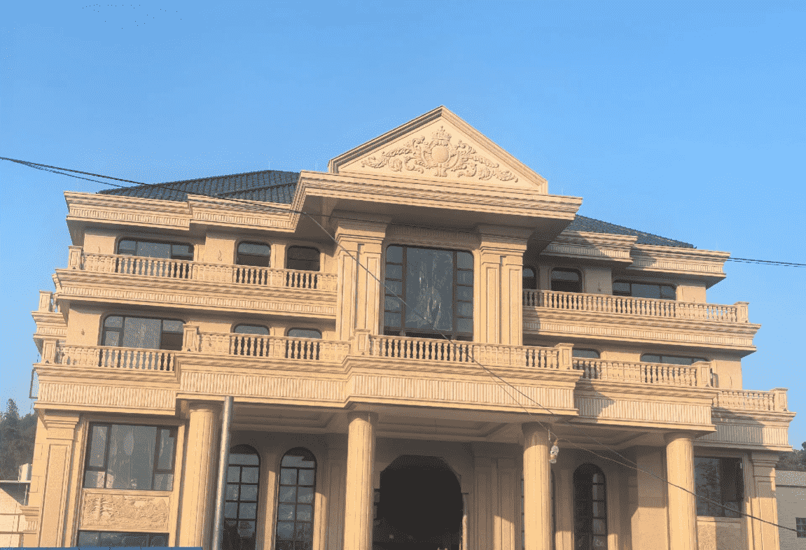 贵州黄金麻别墅外墙干挂石材效果示例